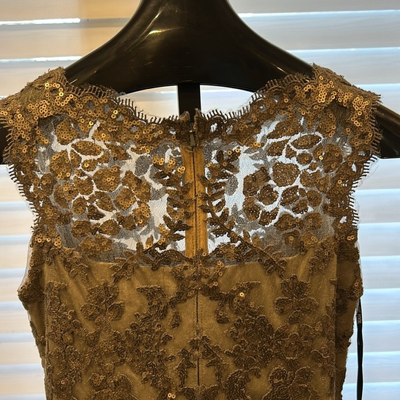 Tadashi Shoji Elegant Gold Sequin Lace Dress - Picture 5 of 10